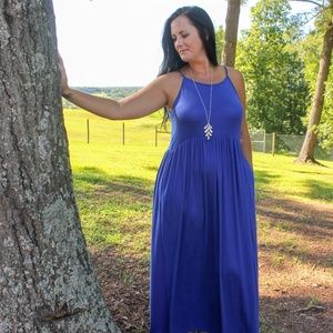 Womens Simple Strappy Royal Blue Long Maxi Dress
